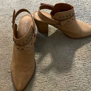 Brown slip in booties with straps and studs size 10